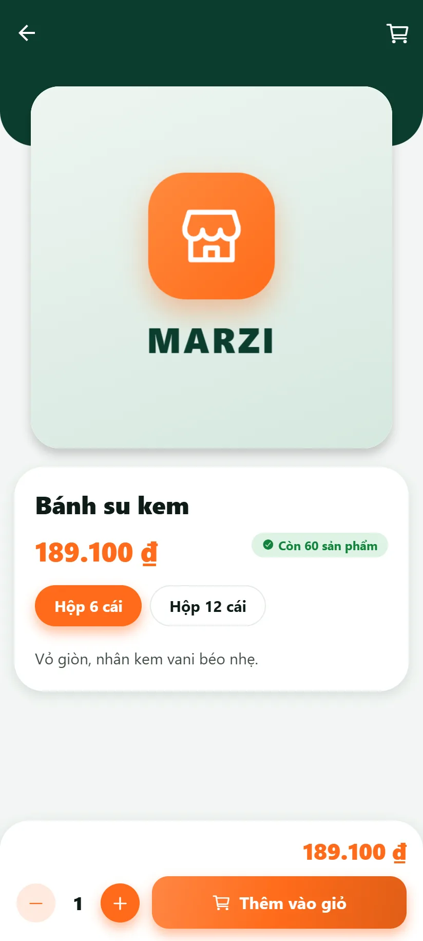 Trang sản phẩm có chọn quy cách