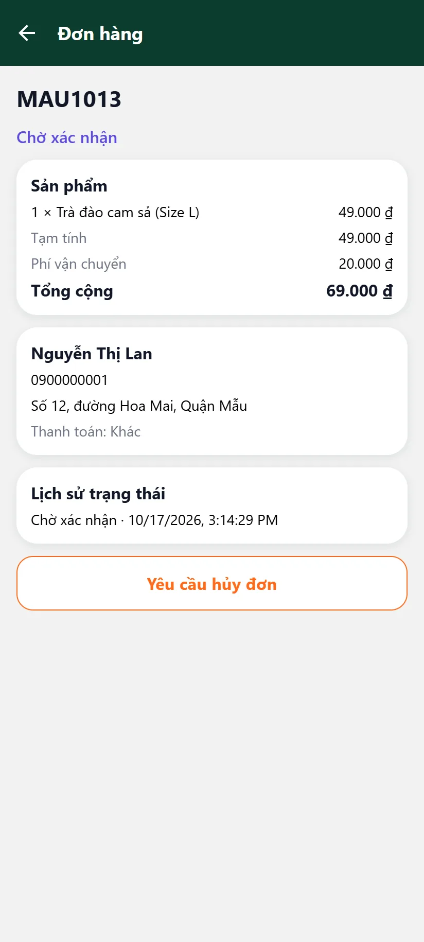 Đơn hàng vừa đặt