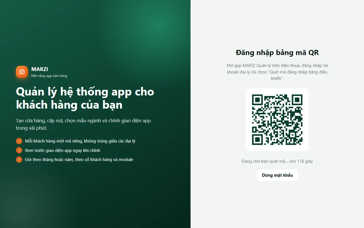 Trang đăng nhập bảng điều khiển hiện mã QR