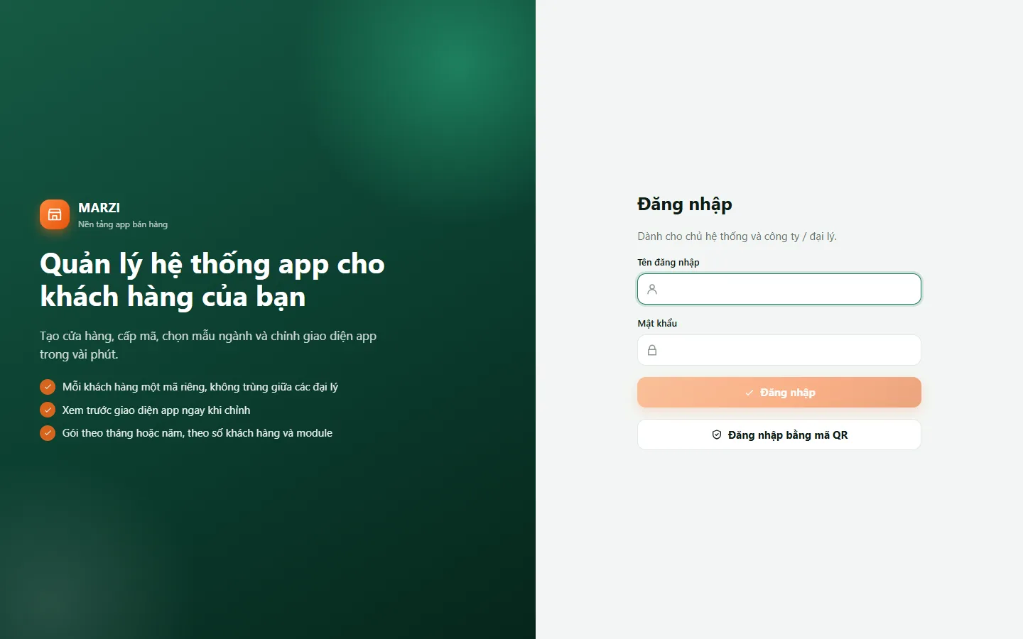 Màn đăng nhập bảng điều khiển