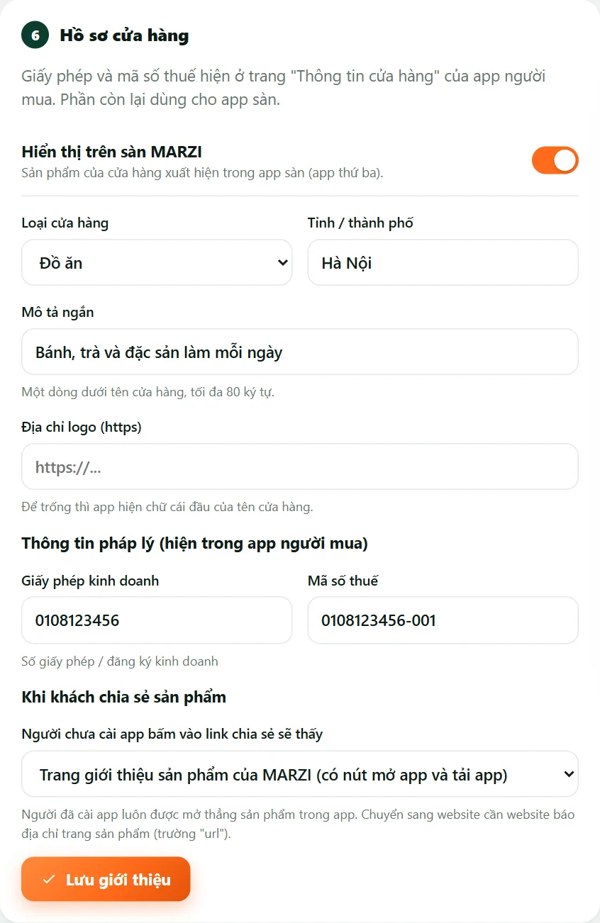Thẻ Hồ sơ cửa hàng
