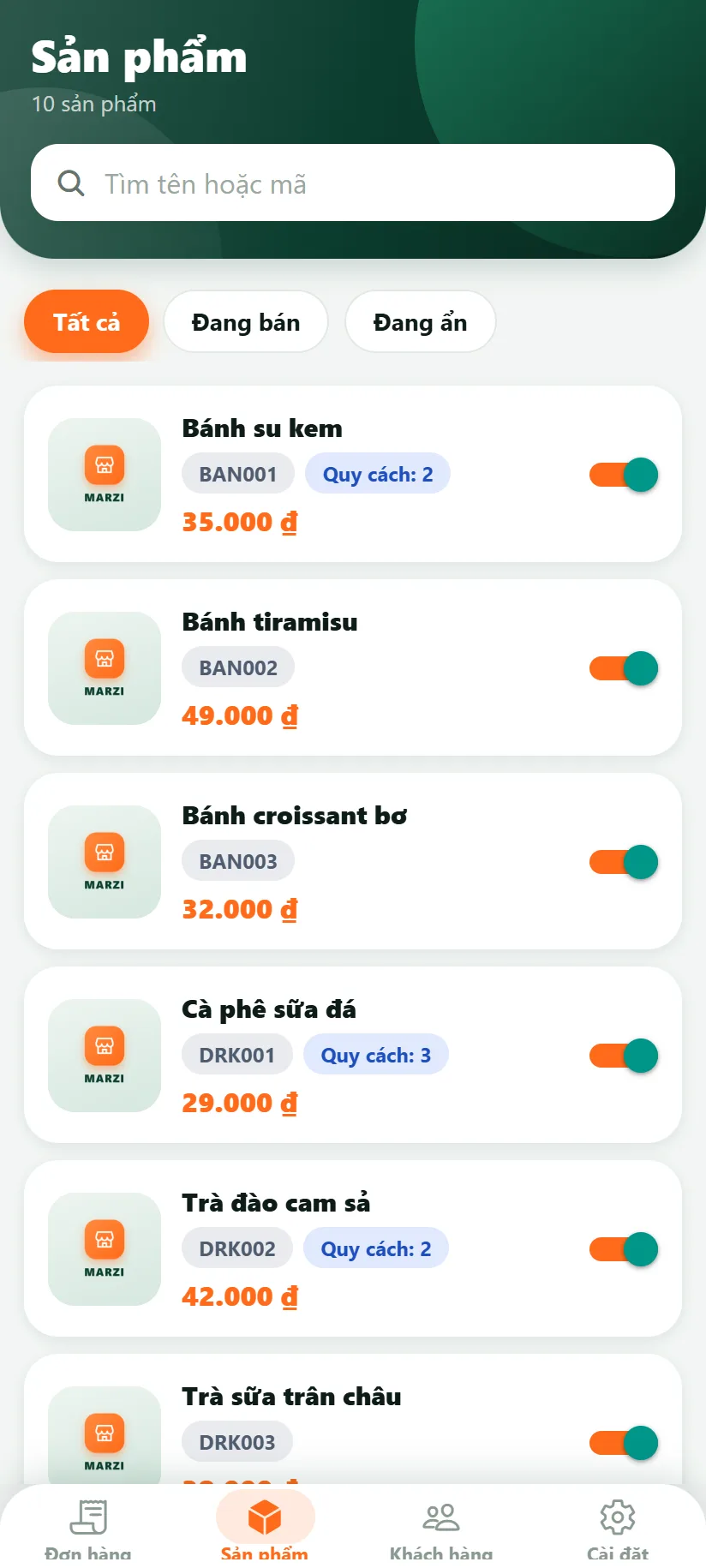 Danh sách sản phẩm