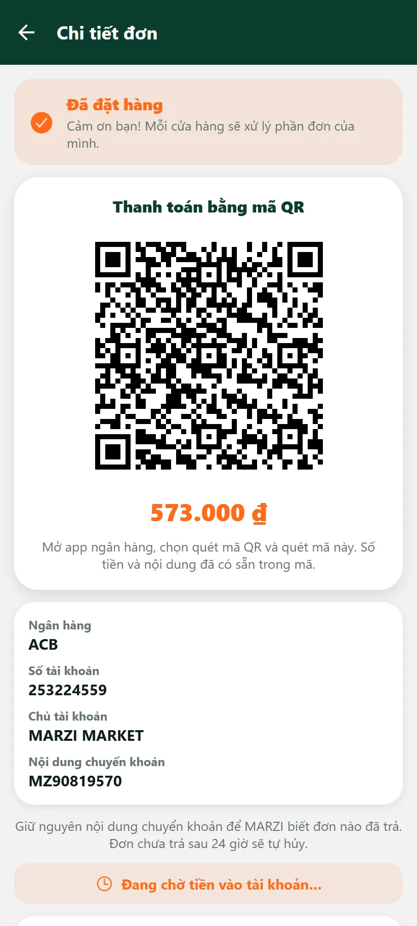 Mã QR thanh toán đơn sàn