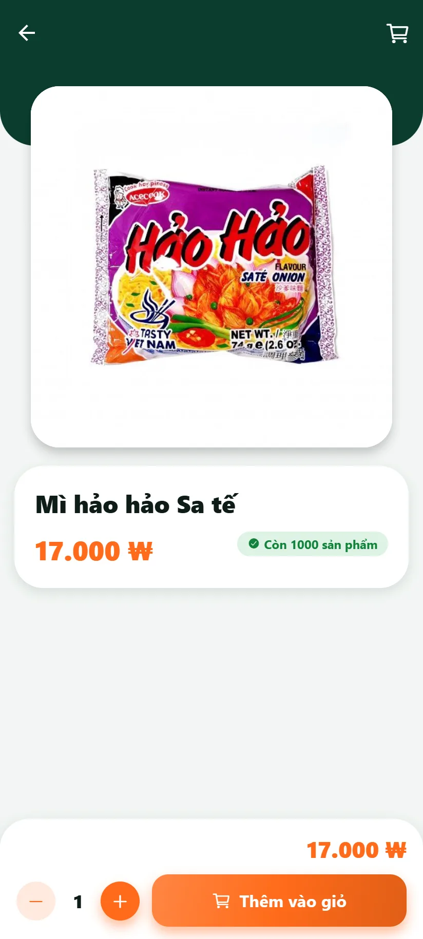 App đặt hàng: trang sản phẩm có nút thêm vào giỏ